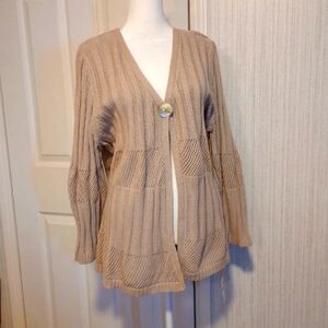 Choices Women's Size XL Cotton Cardigan Beige Ribbed Open Knit 1 Button Snap NWT